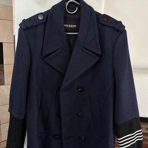 NEIL BARRETT MENS DOUBLE BREASTED PEACOAT NAVY BLUE STRIPE JACKET 48 M